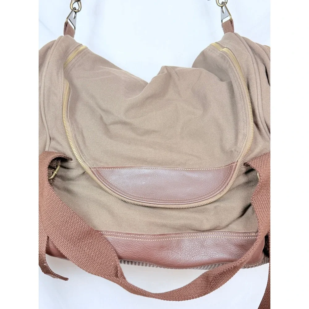 Battenkill Style Canvas Leather Trim Duffle Bag Khaki Brown Travel Weekend Large